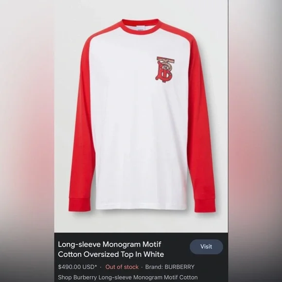 NWT Men’s Small/Women’s Medium Burberry Rory Monogram Motif Sweatshirt White/Red